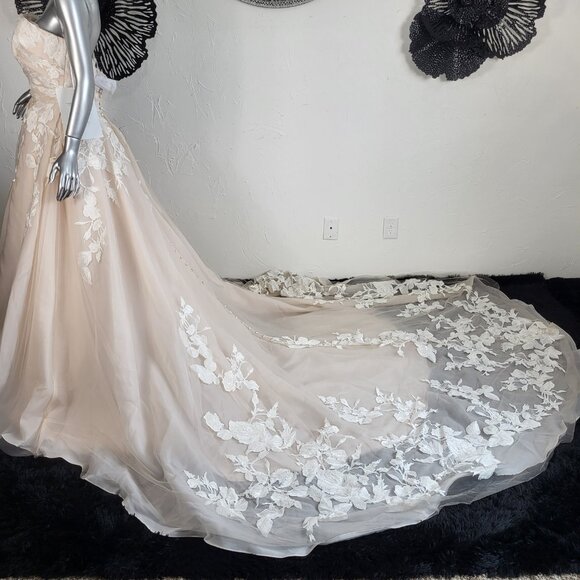 NWT~$1699~ALLURE BRIDAL~12~STRAPLESS CHAMPAGNE IVORY EMBELLISHED WEDDING DRESS - Picture 6 of 16